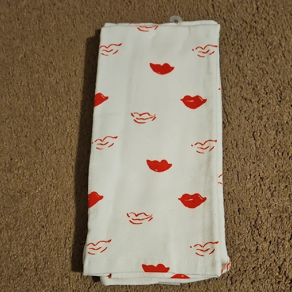 Threahold White Towel with Red Lips Print